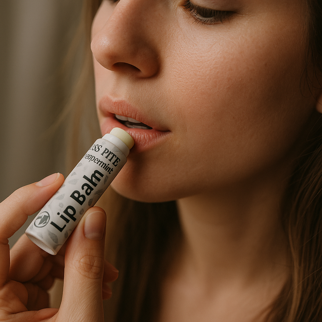 Applying Peppermint Lip Balm